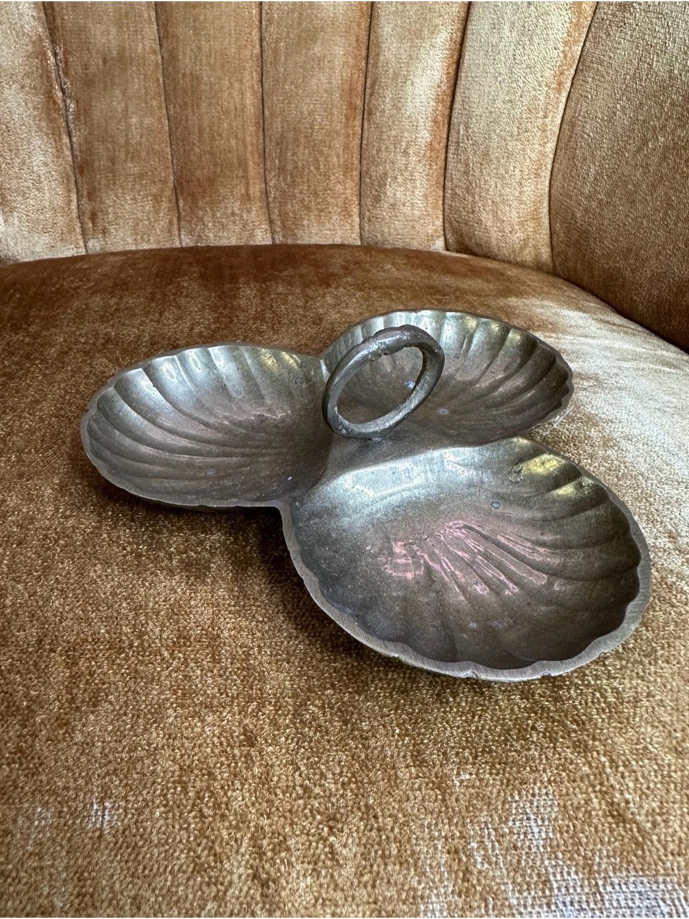 Vintage Brass Seashell Tray Trinket Jewelry Nut Candy Dish